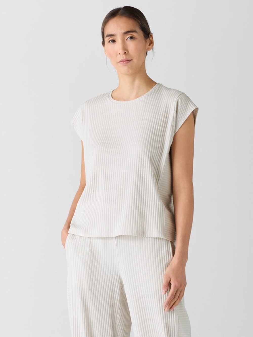 239. Eileen Fisher Textured Stretch Rib Round Neck Top